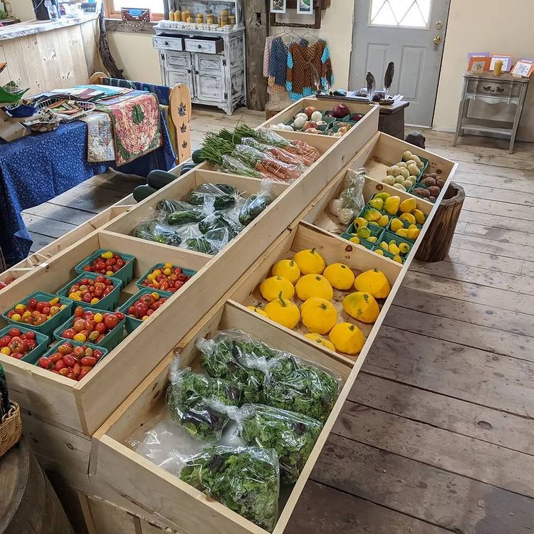 Calabogie Rustic Farm Market with colour produce in handmade wooden boxes